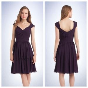 Bill Levkoff Pleated Sweetheart Knee Length Bridesmaid Dress—Style 1101—Plum—10